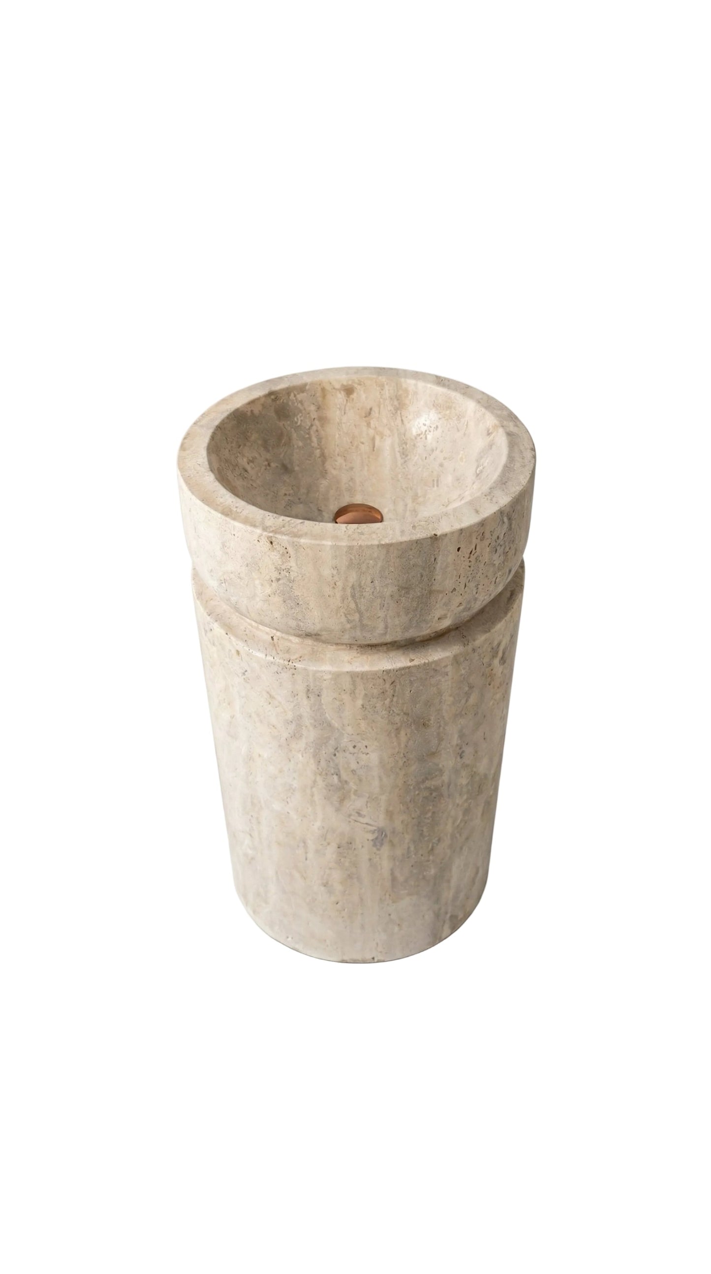 Troia Light Travertine Designer Pedestal Stand-Alone Fluted Sink (W)18" (L)18" (H)33".