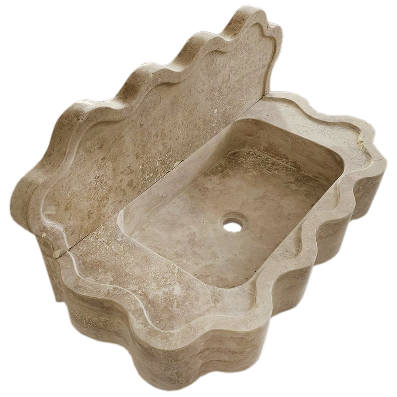 Tuscany Beige Travertine Wall-mount Wavy Edges Bathroom Sink with 5" Backsplash.