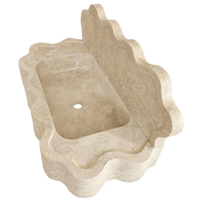 Tuscany Beige Travertine Wall-mount Wavy Edges Bathroom Sink with 5" Backsplash.