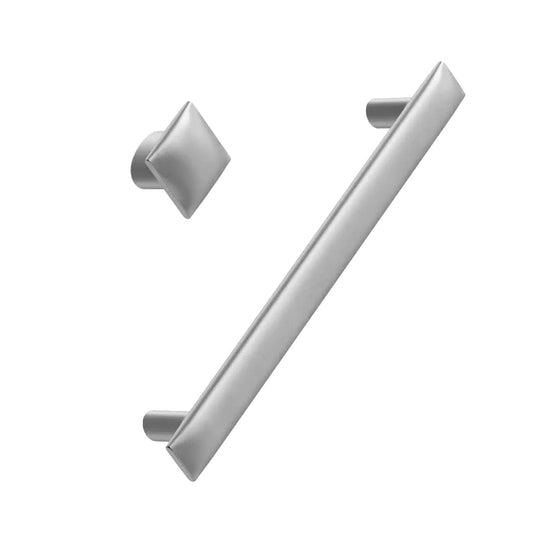 Satin Steel "Flow" T-Bar Cabinet Knob and Drawer Pull.