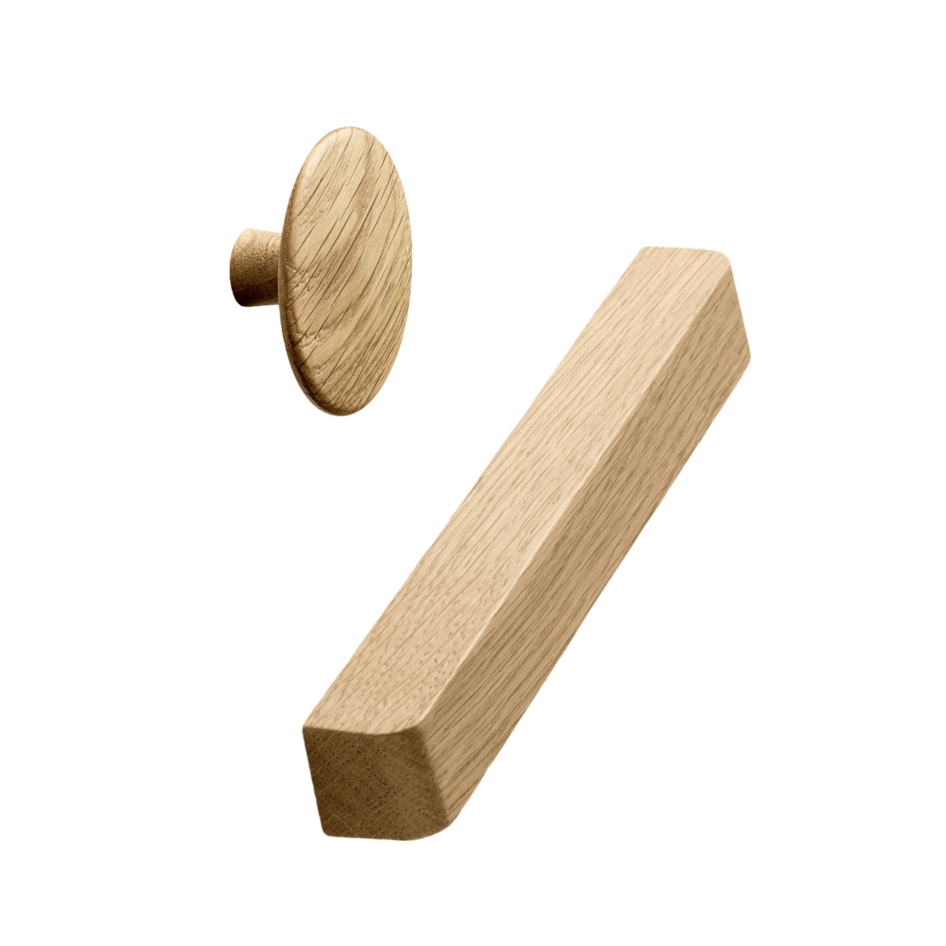 Lacquered Oak Wood "Degree" Cabinet Knob and Cup Drawer Pulls