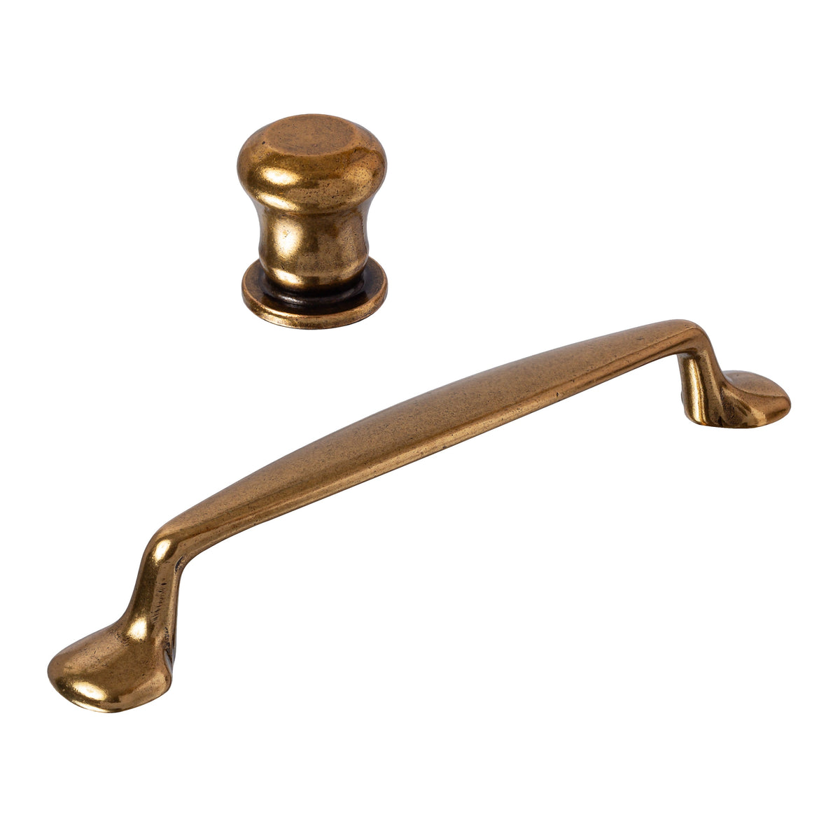 Antique Brass "Trento" Transitional Cabinet Knob and Drawer Pull