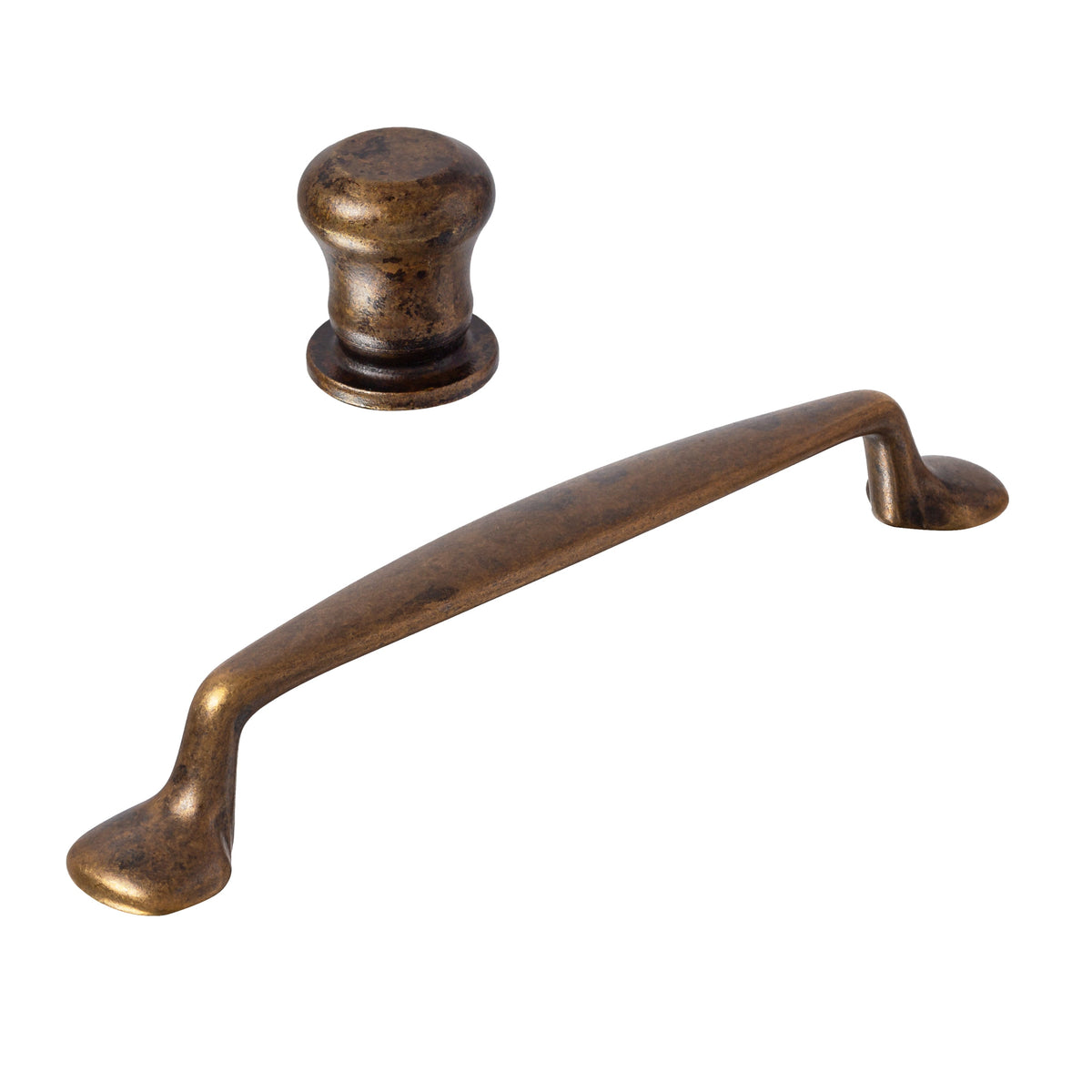 Worn Brass "Trento" Transitional Cabinet Knob and Drawer Pull.