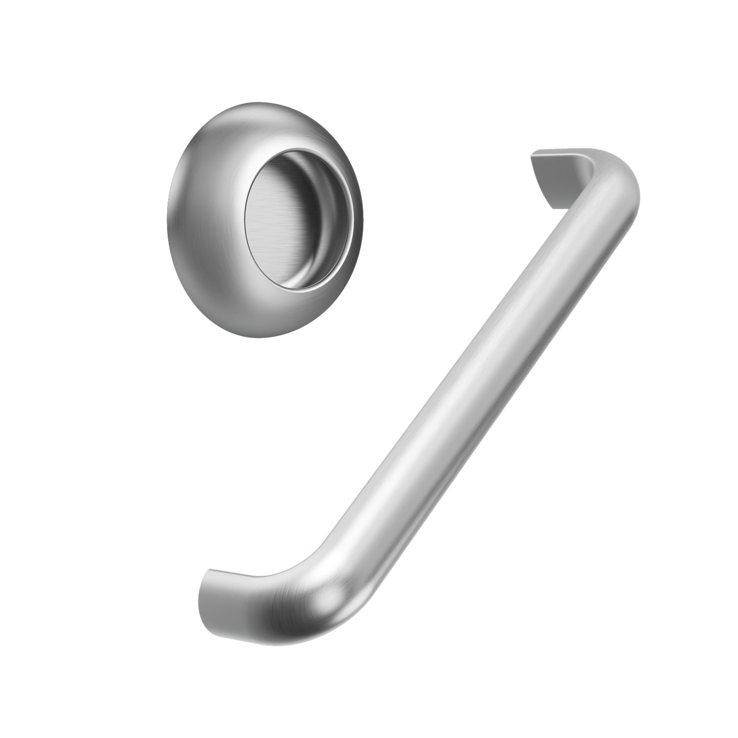 Satin Steel "Vibe" Cup Knob and Drawer Pull.