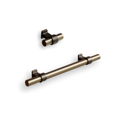 Brushed Bronze "Bond" T-Bar Dual Finish Knob and Pulls