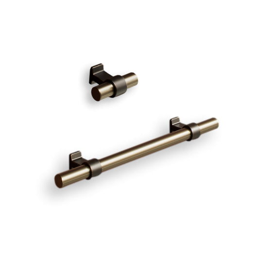 Brushed Bronze "Bond" T-Bar Dual Finish Knob and Pulls