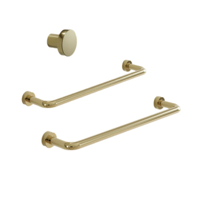 Polished Brass "Lounge" Cabinet Knob and Wire Drawer Pulls.