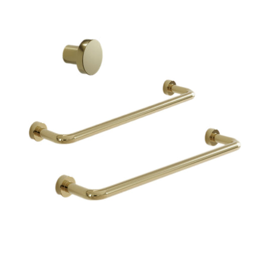 Polished Brass "Lounge" Cabinet Knob and Wire Drawer Pulls.
