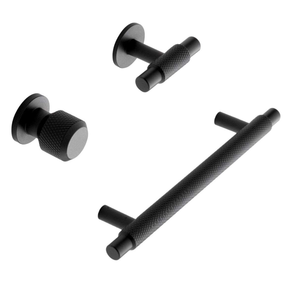 Matte Black "Manor" Knurled Cabinet Knobs and Drawer Pulls