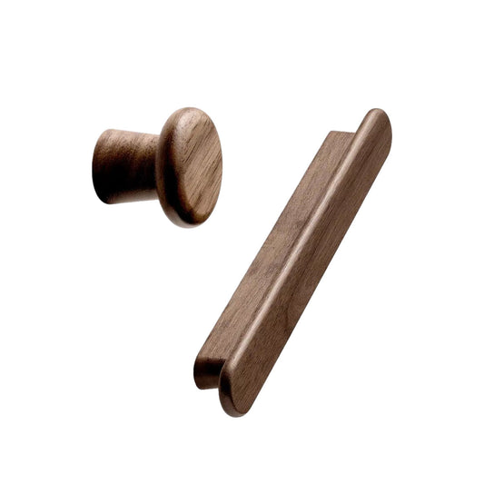 Walnut Lacquered Wood "Classis" Cabinet Knob and Drawer Pull.
