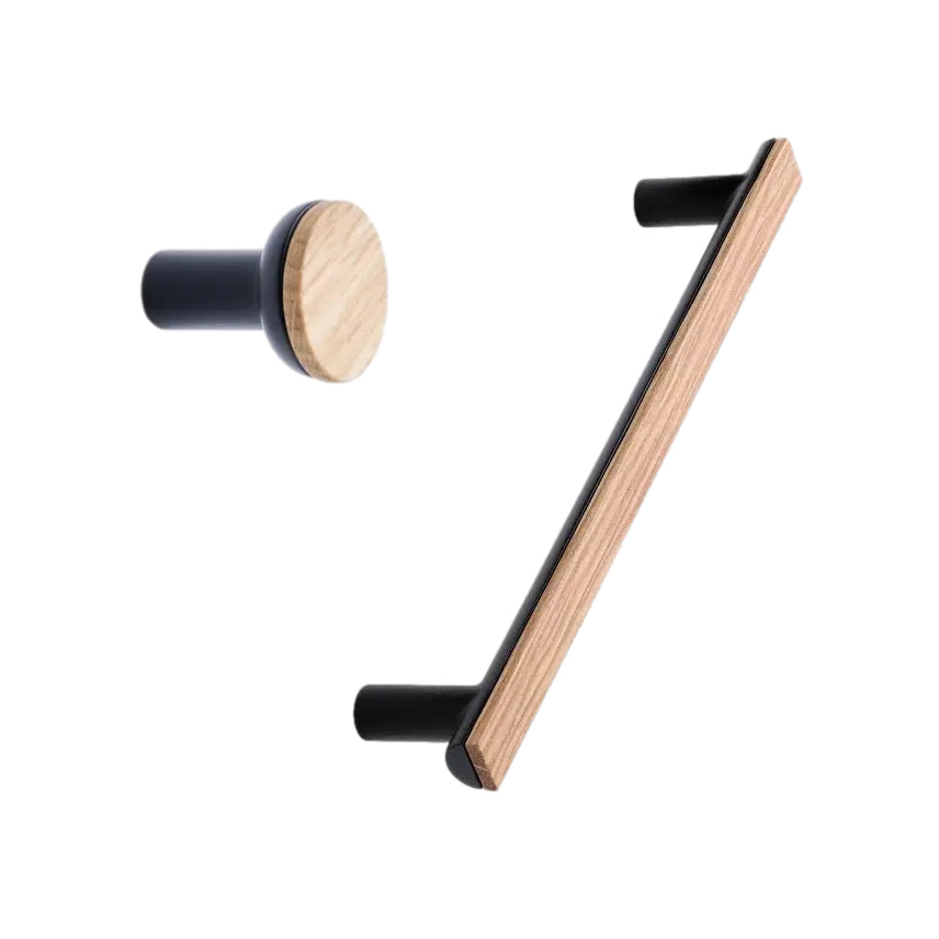 Black and Oak Wood "Bis" Cabinet Knob and Drawer Handle