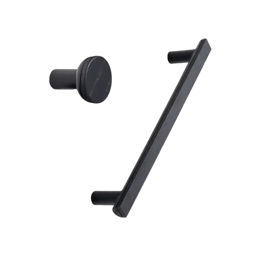 Black and Wood "Bis" Cabinet Knob and Drawer Handle