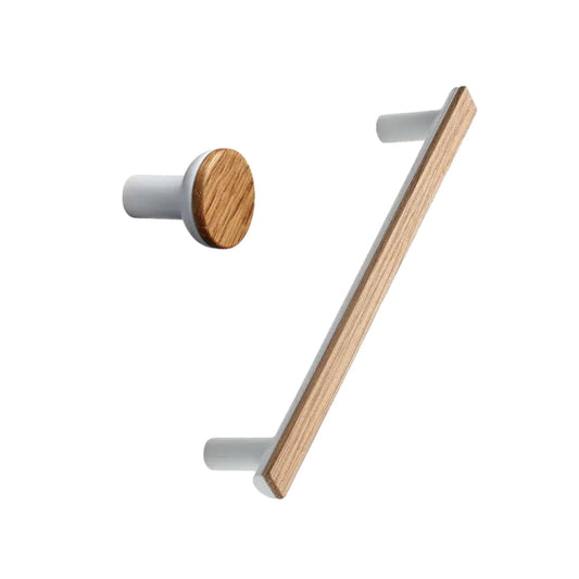 White and Wood "Bis" Cabinet Knob and Drawer Handle.