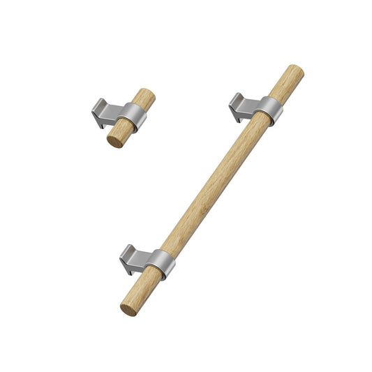 Wood and Nickel "Bond" T-Bar Dual Finish Knob and Pulls.
