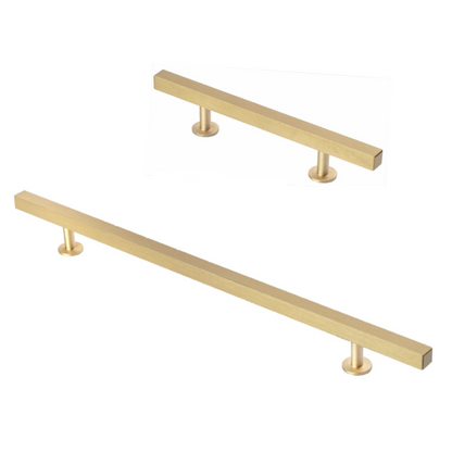 Lew's Square Bar Cabinet Knobs and Handles in Brushed Brass.