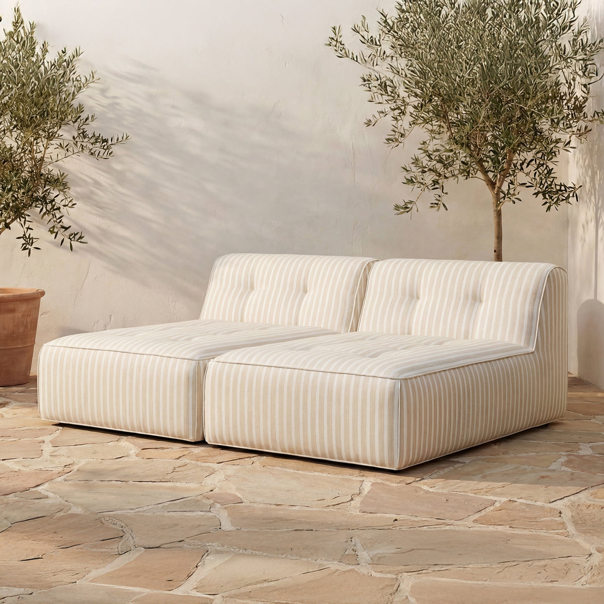Sunseeker 2 Piece Outdoor Sun Lounger Brown Stripe lifestyle