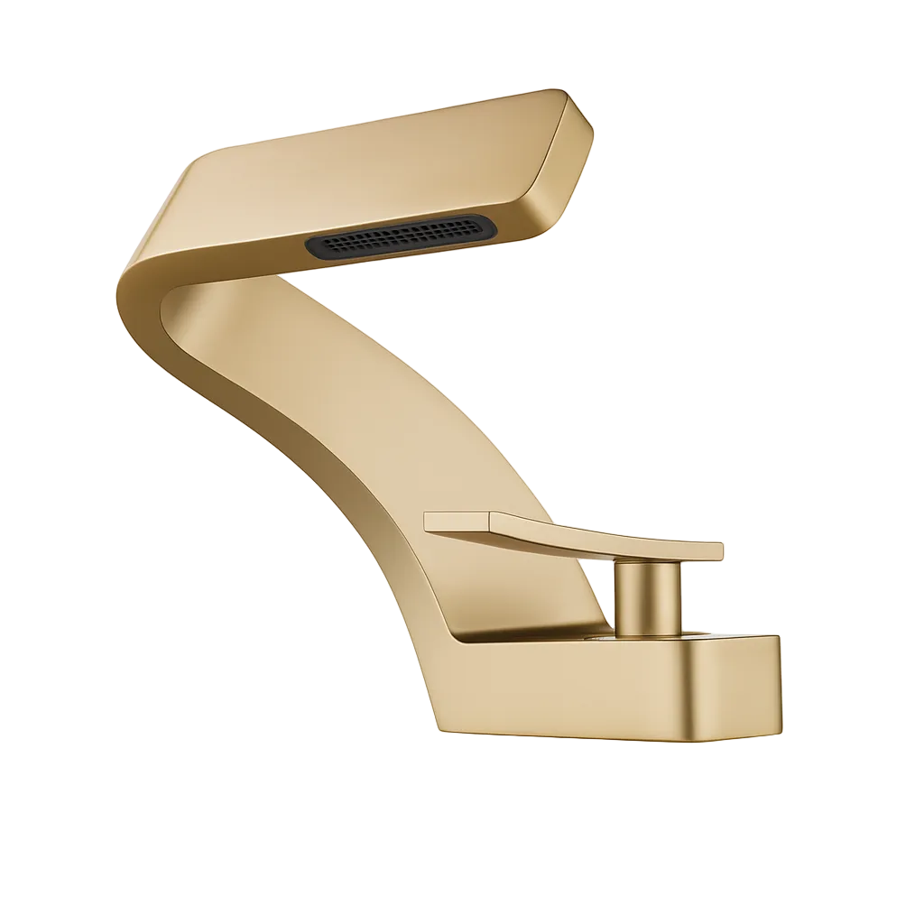 Gold faucet on a white background