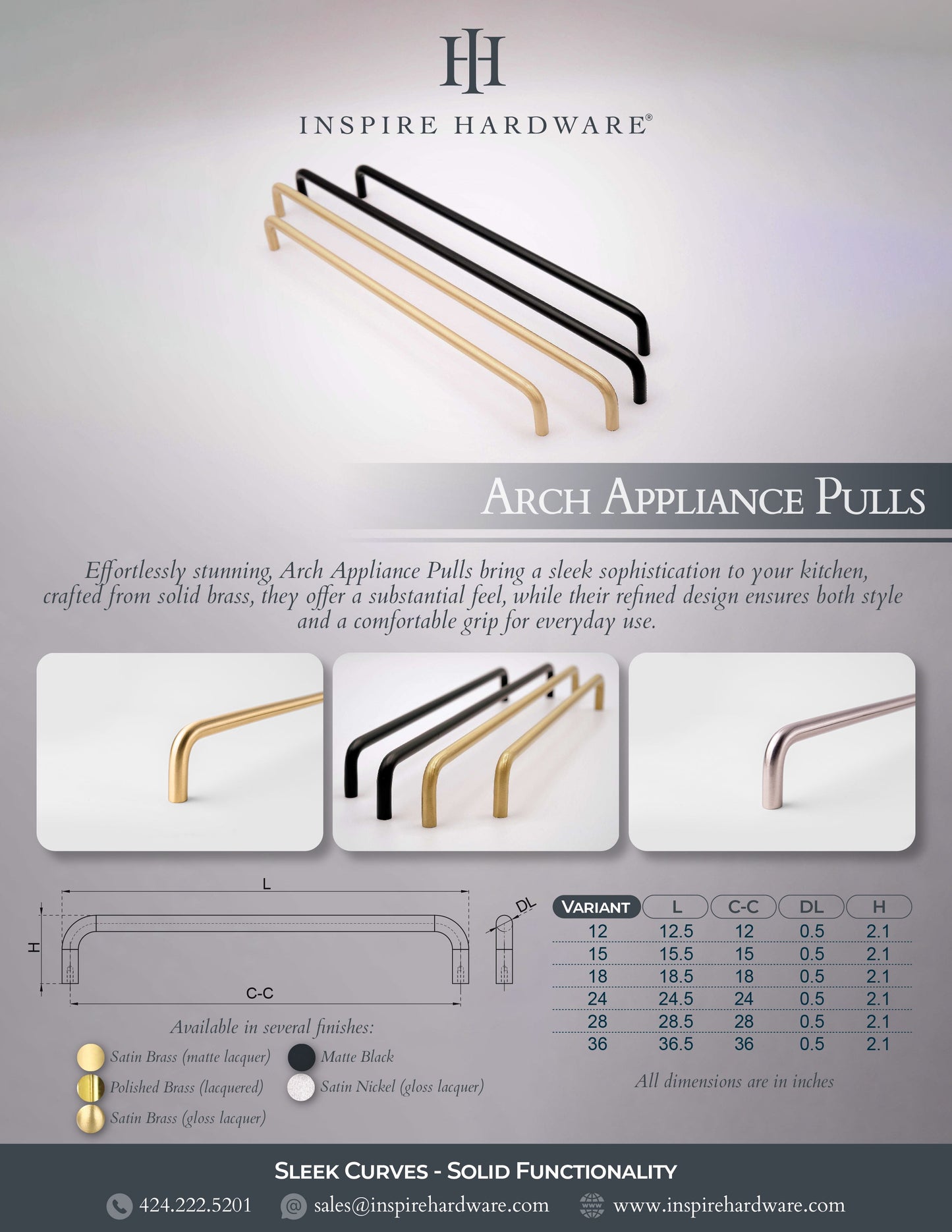 Arch, Solid Brass Appliance Pulls.