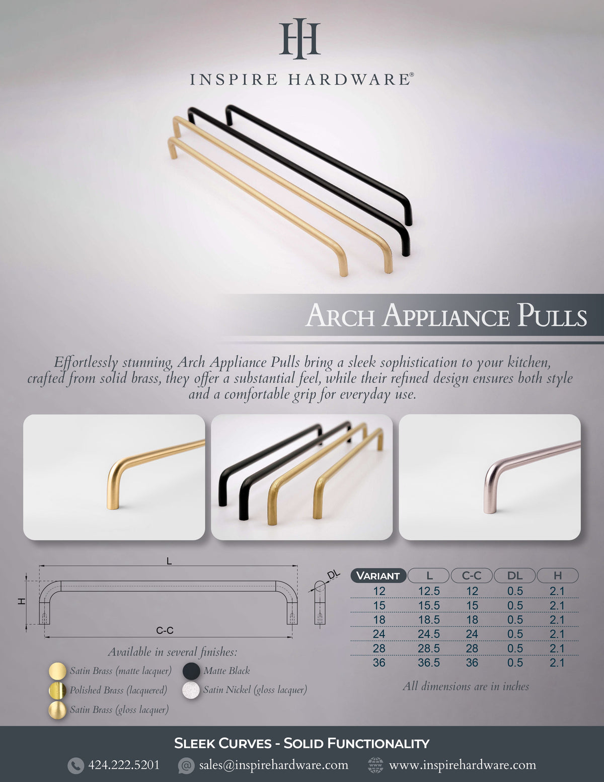 Arch, Solid Brass Appliance Pulls.