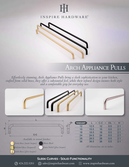 Arch, Solid Brass Appliance Pulls.