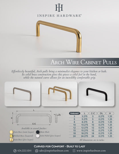 Arch, Solid Brass Wire Cabinet Pulls.