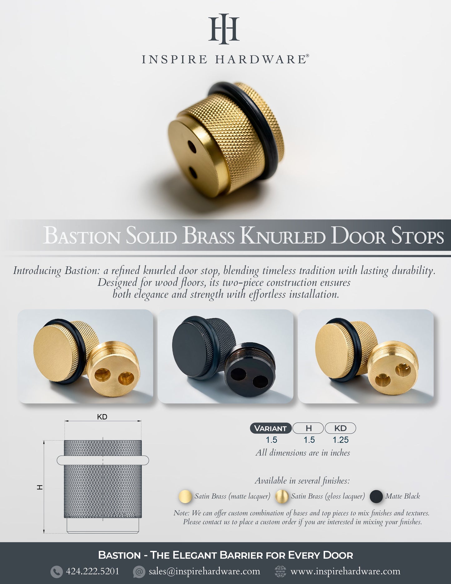 Bastion - Classic Knurled Solid Brass Door Stops.