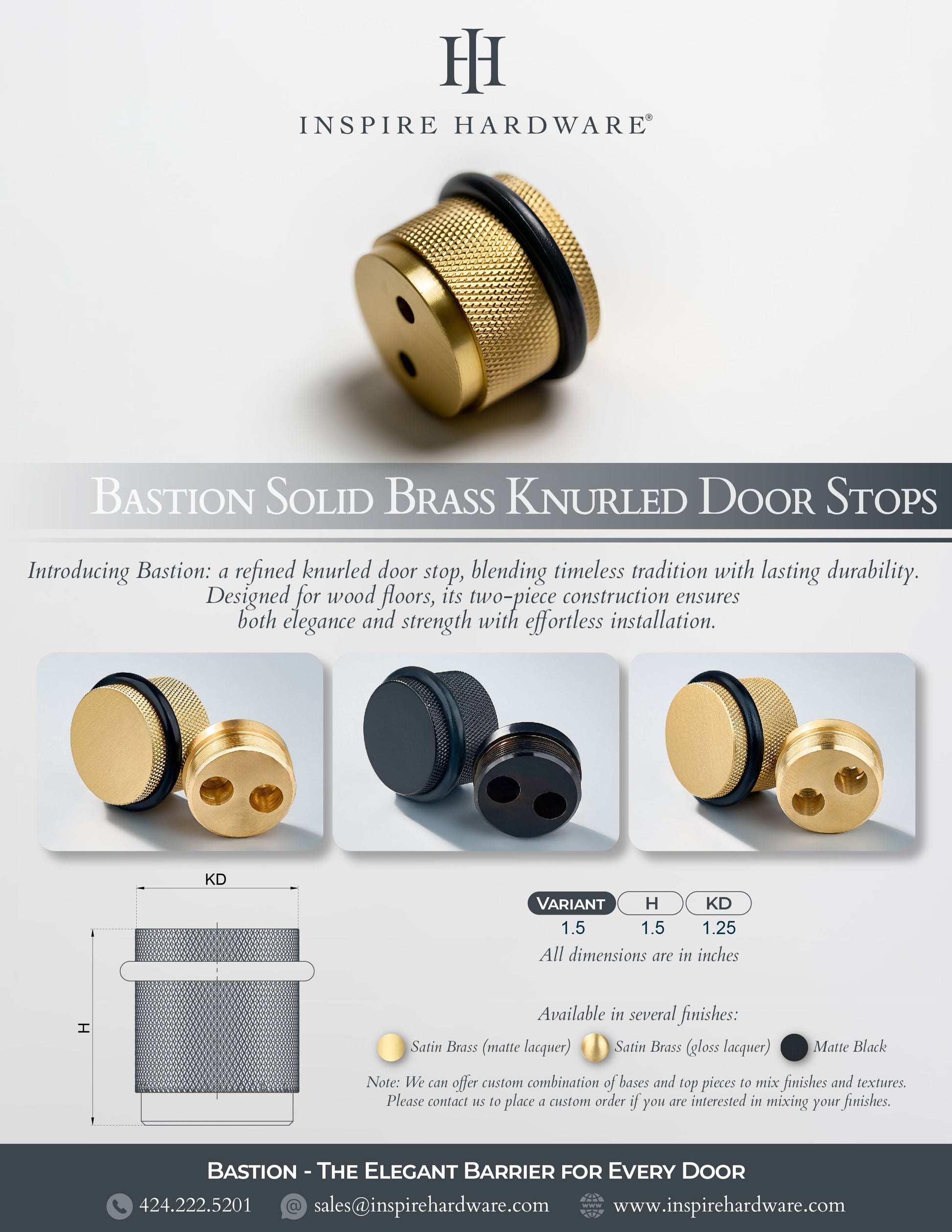 Bastion - Classic Knurled Solid Brass Door Stops.