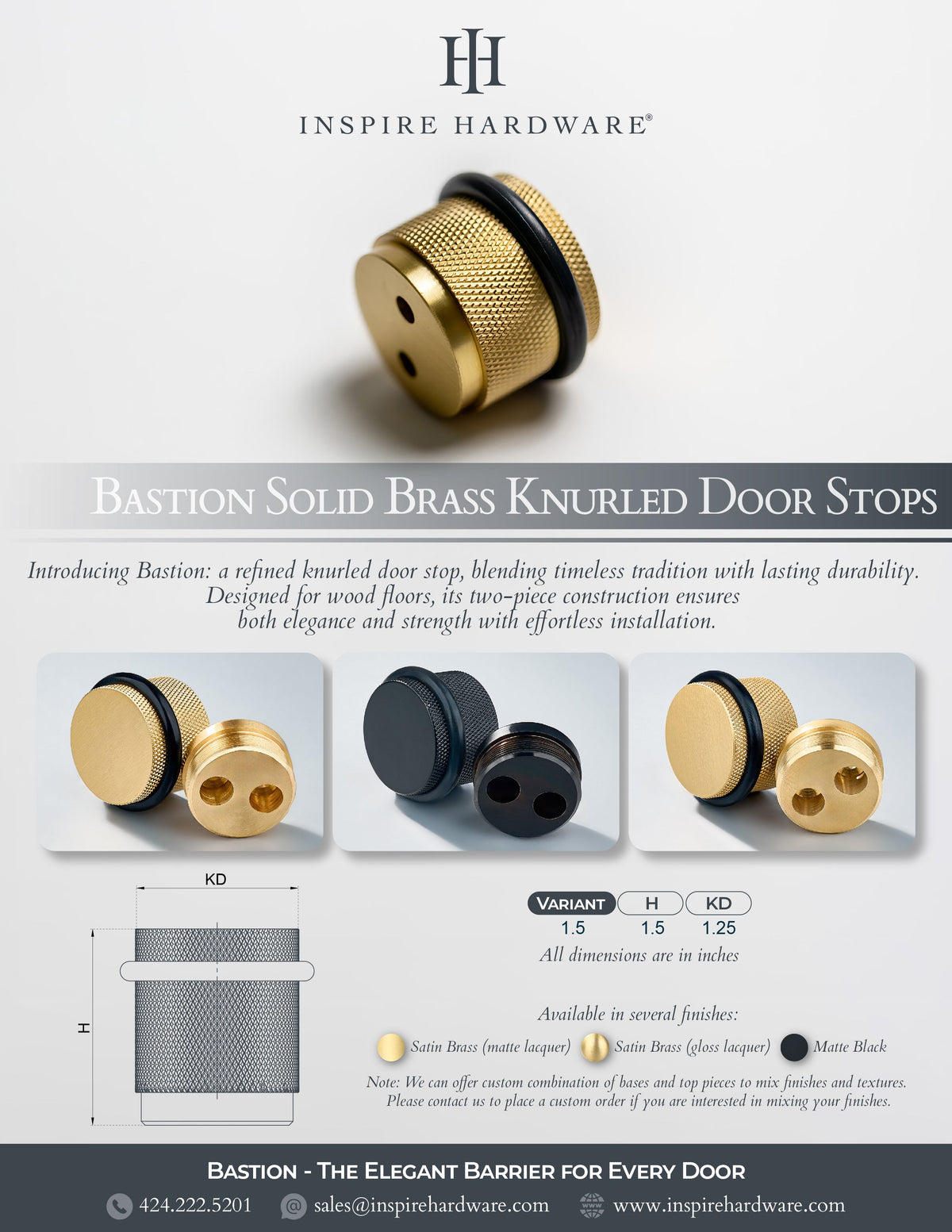 Bastion - Classic Knurled Solid Brass Door Stops.