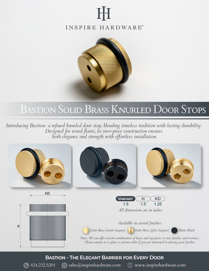 Bastion - Classic Knurled Solid Brass Door Stops.