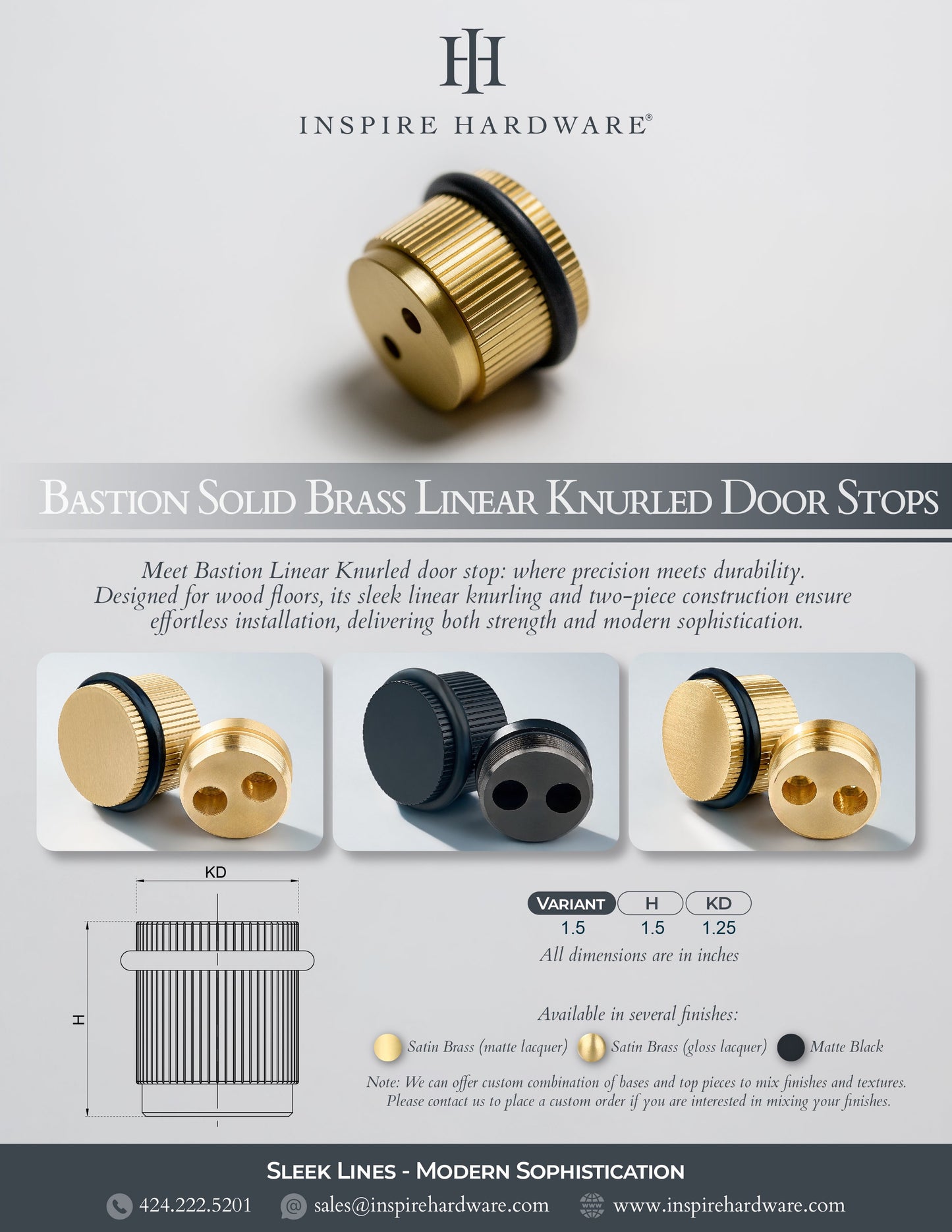 Bastion - Linear Knurled Solid Brass Door Stops.