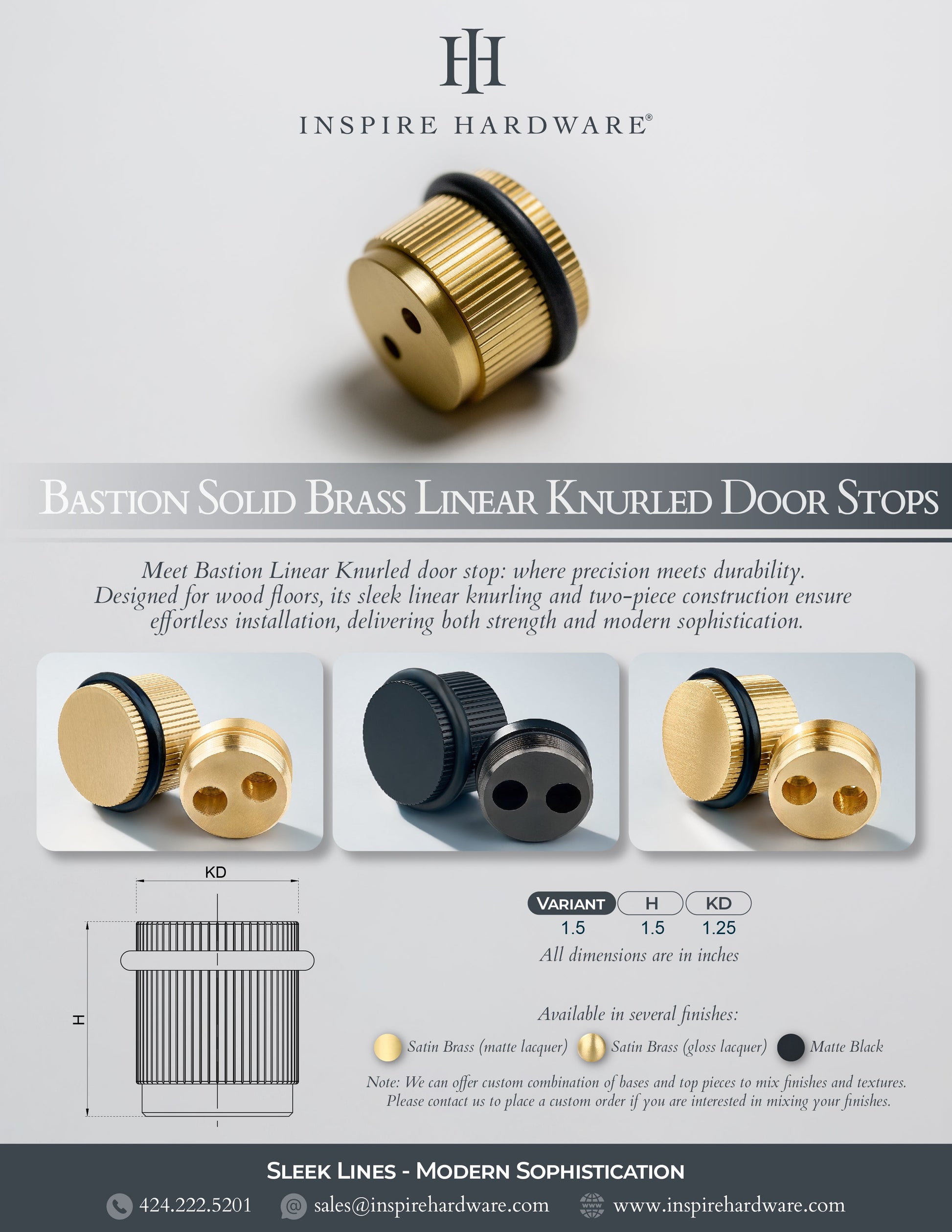Bastion - Linear Knurled Solid Brass Door Stops.