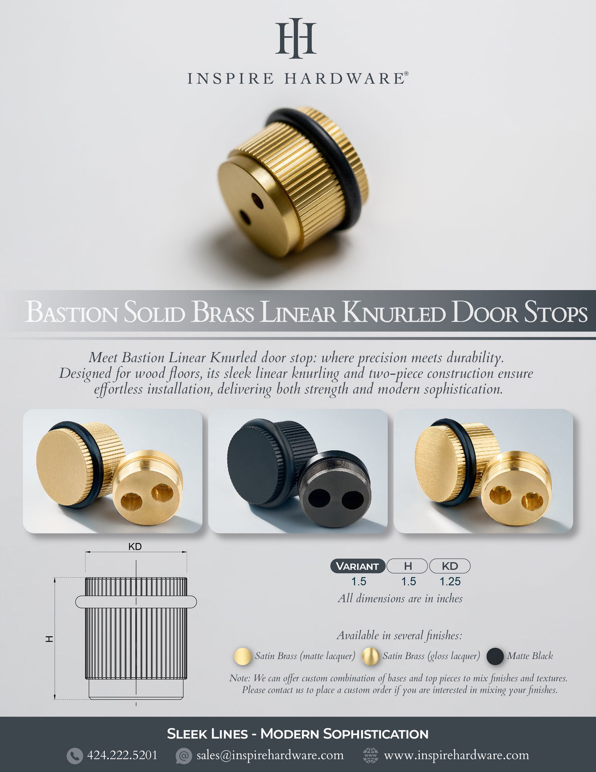 Bastion - Linear Knurled Solid Brass Door Stops.