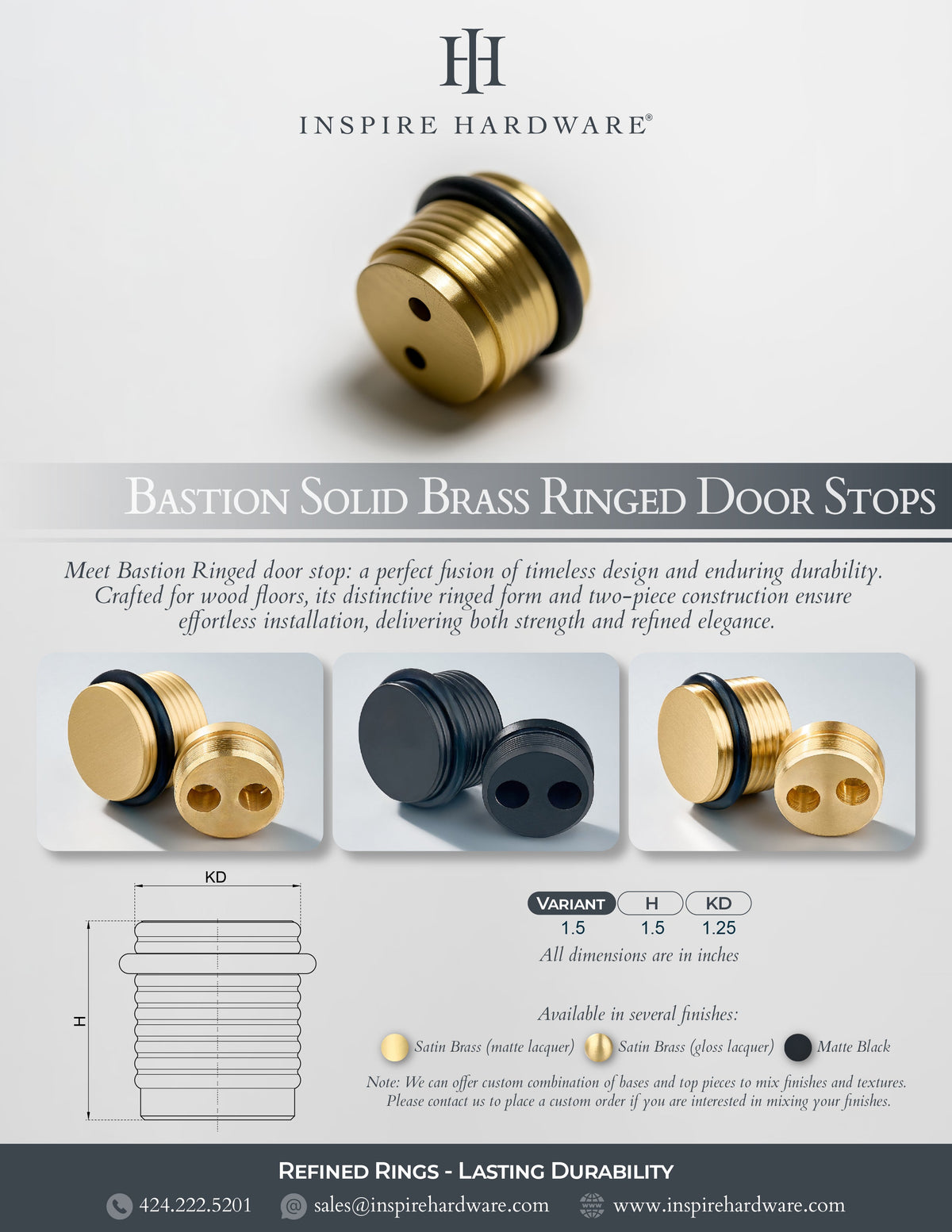 Bastion - Knurled Ring Solid Brass Door Stops.