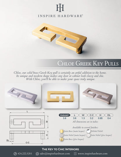 Chloe, Solid Brass Greek Key Pull.