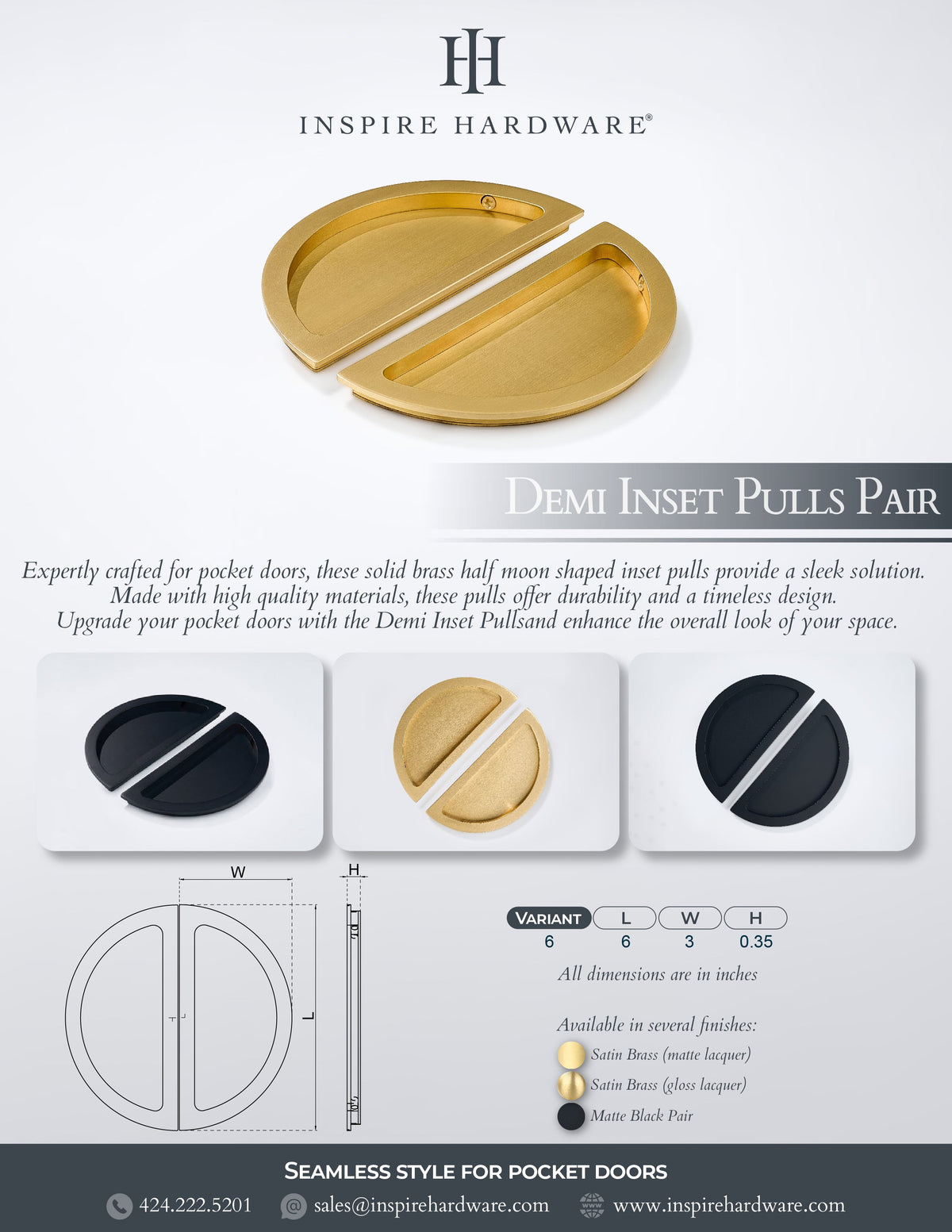 Demi Inset Pull, Pair.