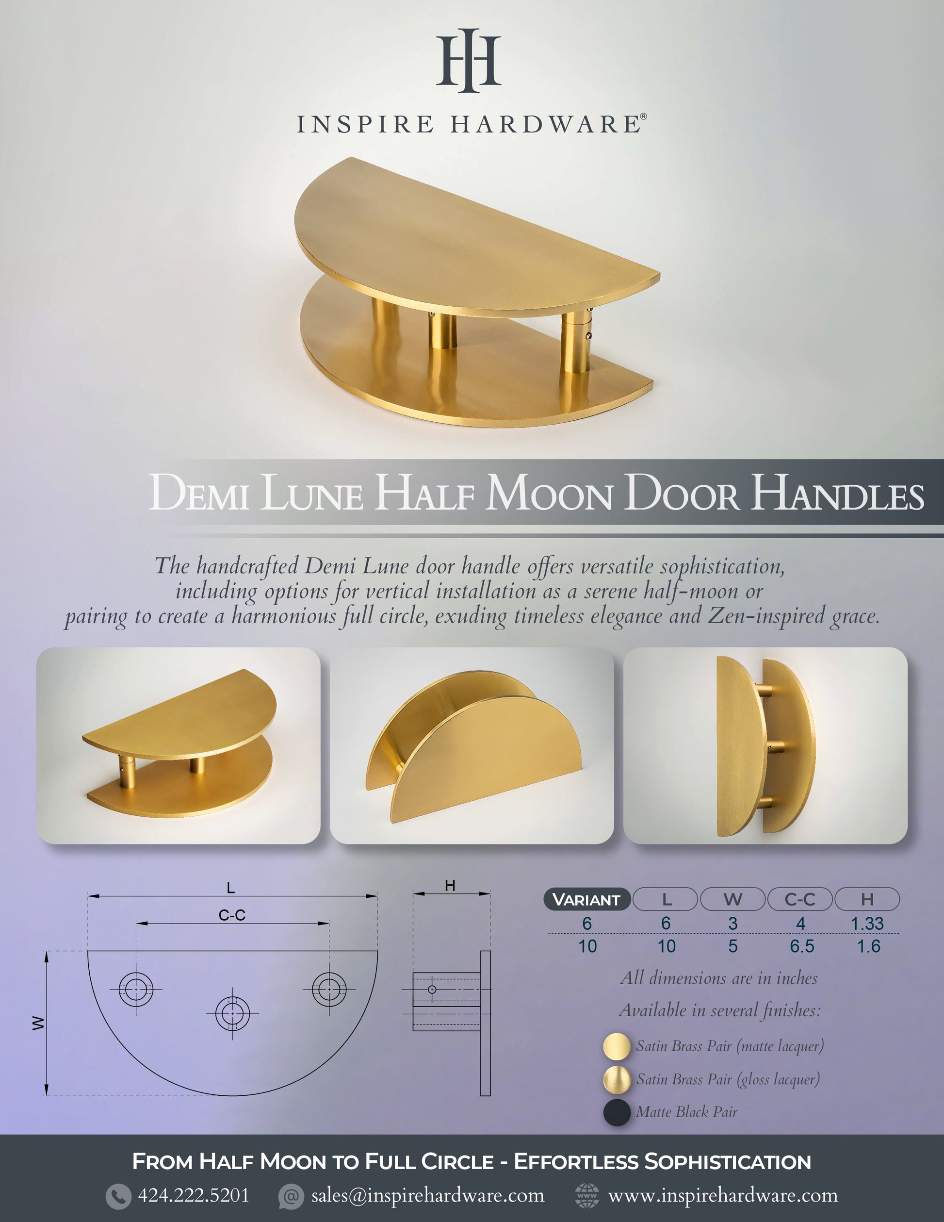Demi Lune, Solid Brass Half Moon Door Handles.