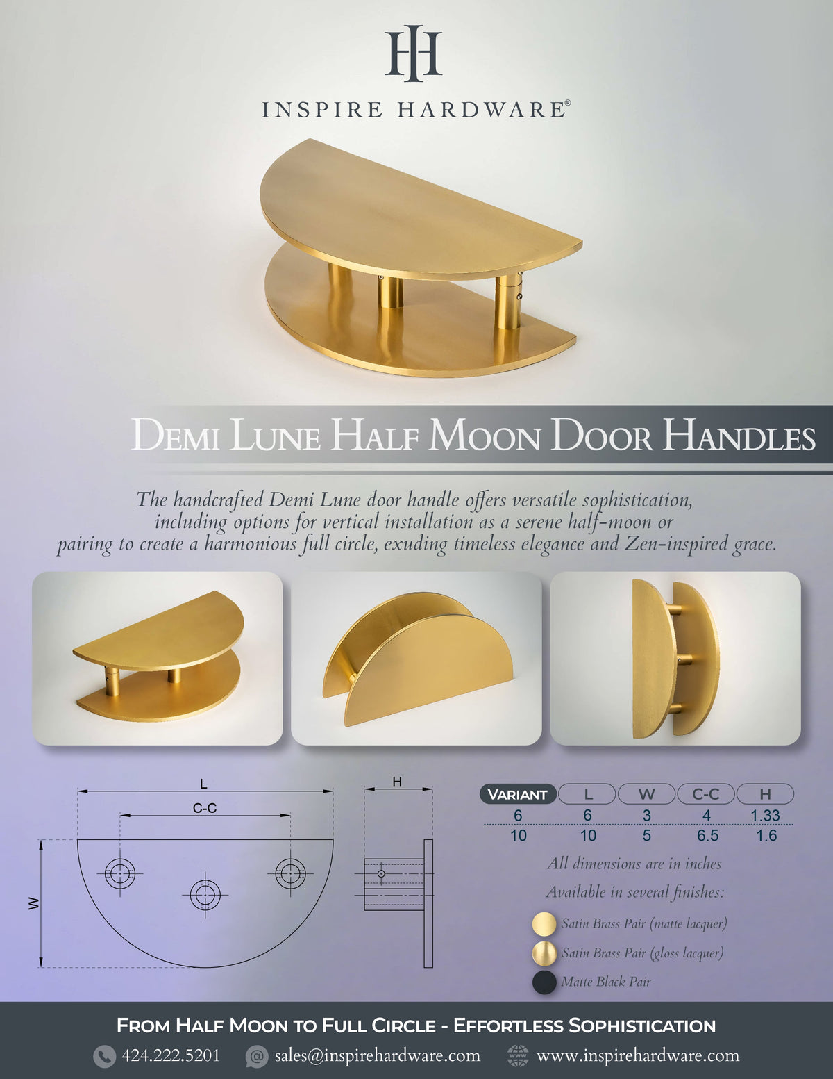Demi Lune, Solid Brass Half Moon Door Handles.