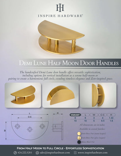 Demi Lune, Solid Brass Half Moon Door Handles.