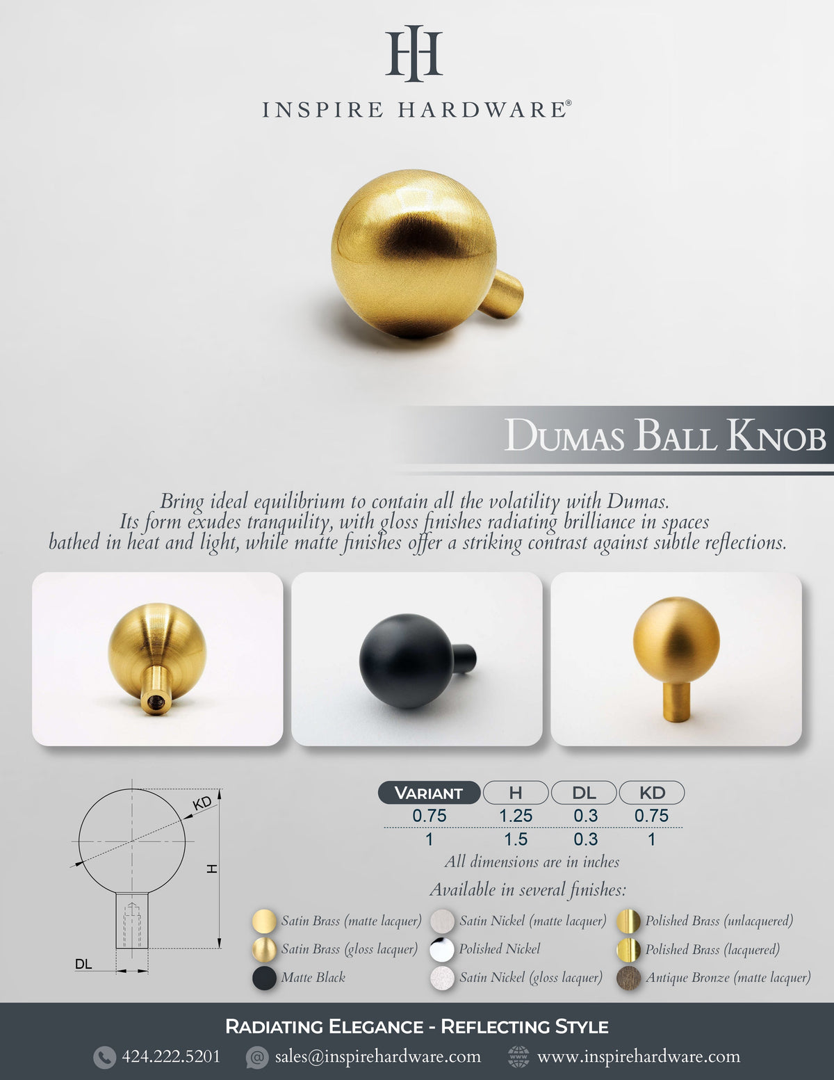Dumas, Solid Brass Ball Knobs.