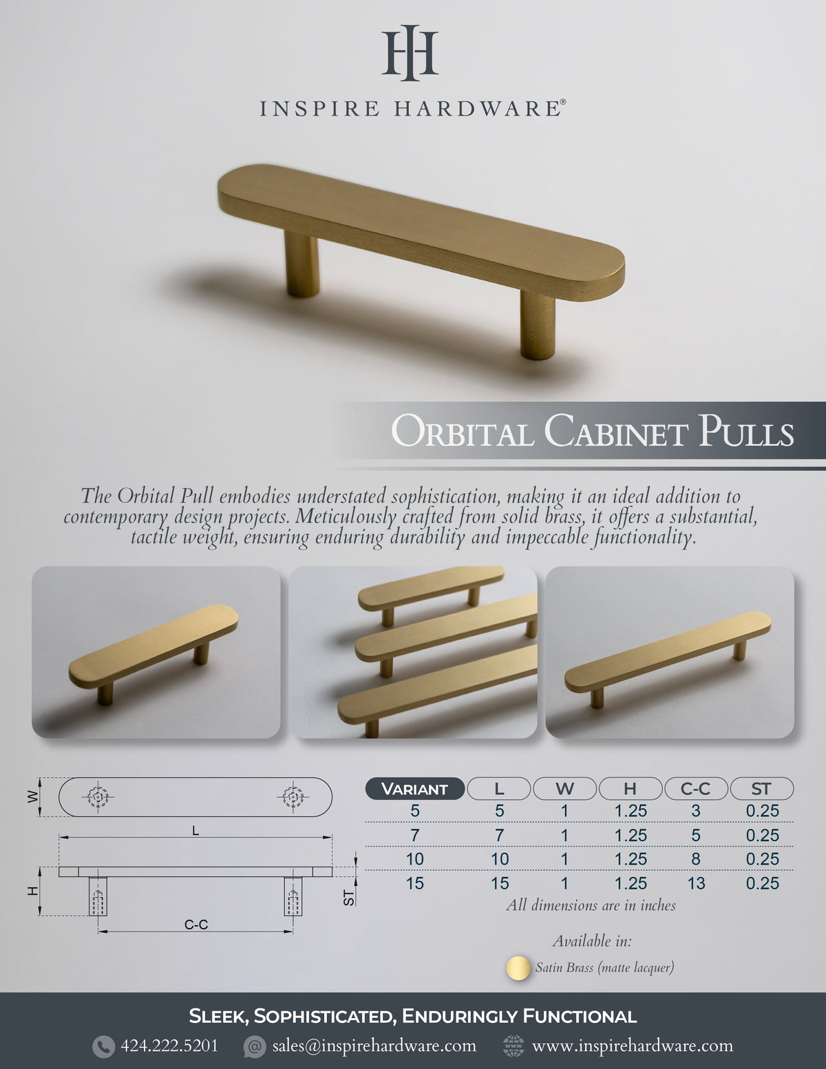 Orbital, Solid Brass Cabinet Pulls.