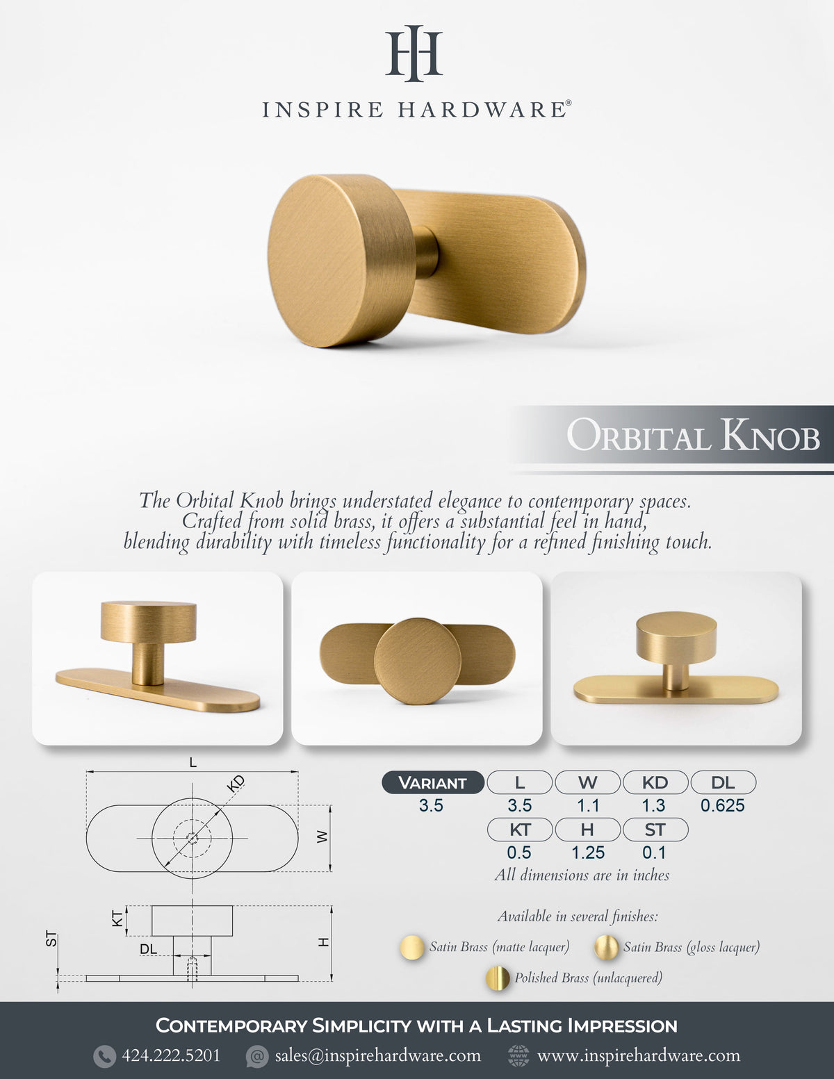 Orbital Knob, Solid Brass Cabinet Knobs.