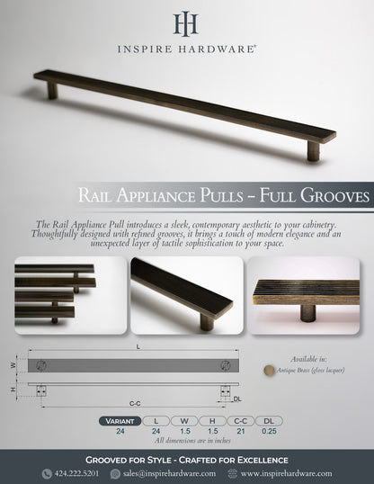 Rail, Antique Brass Appliance Pulls.