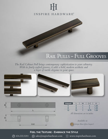 Rail, Antique Brass Cabinet Pulls.