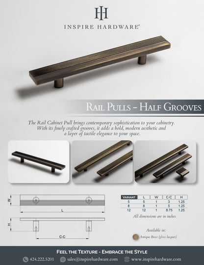 Rail, Antique Brass Cabinet Pulls.