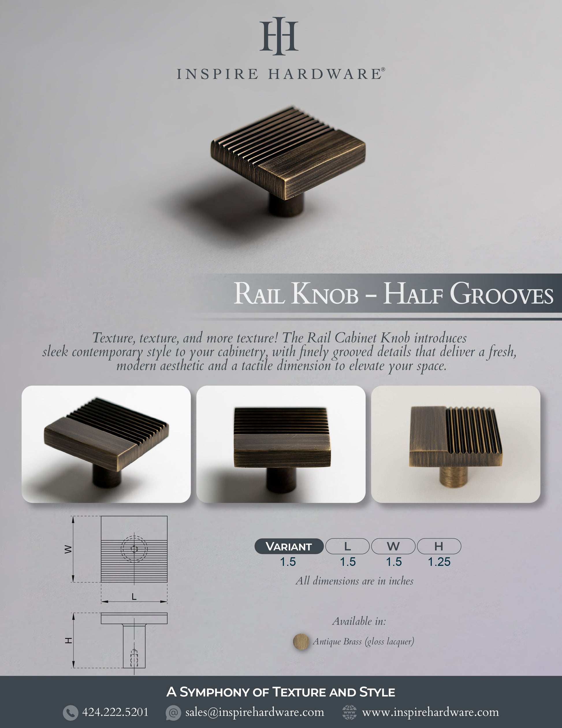 Rail, Solid Brass Knobs.