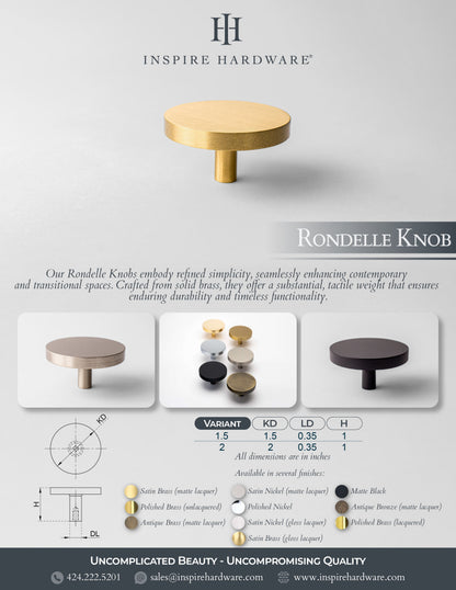 Rondelle, Solid Brass Cabinet Knobs.