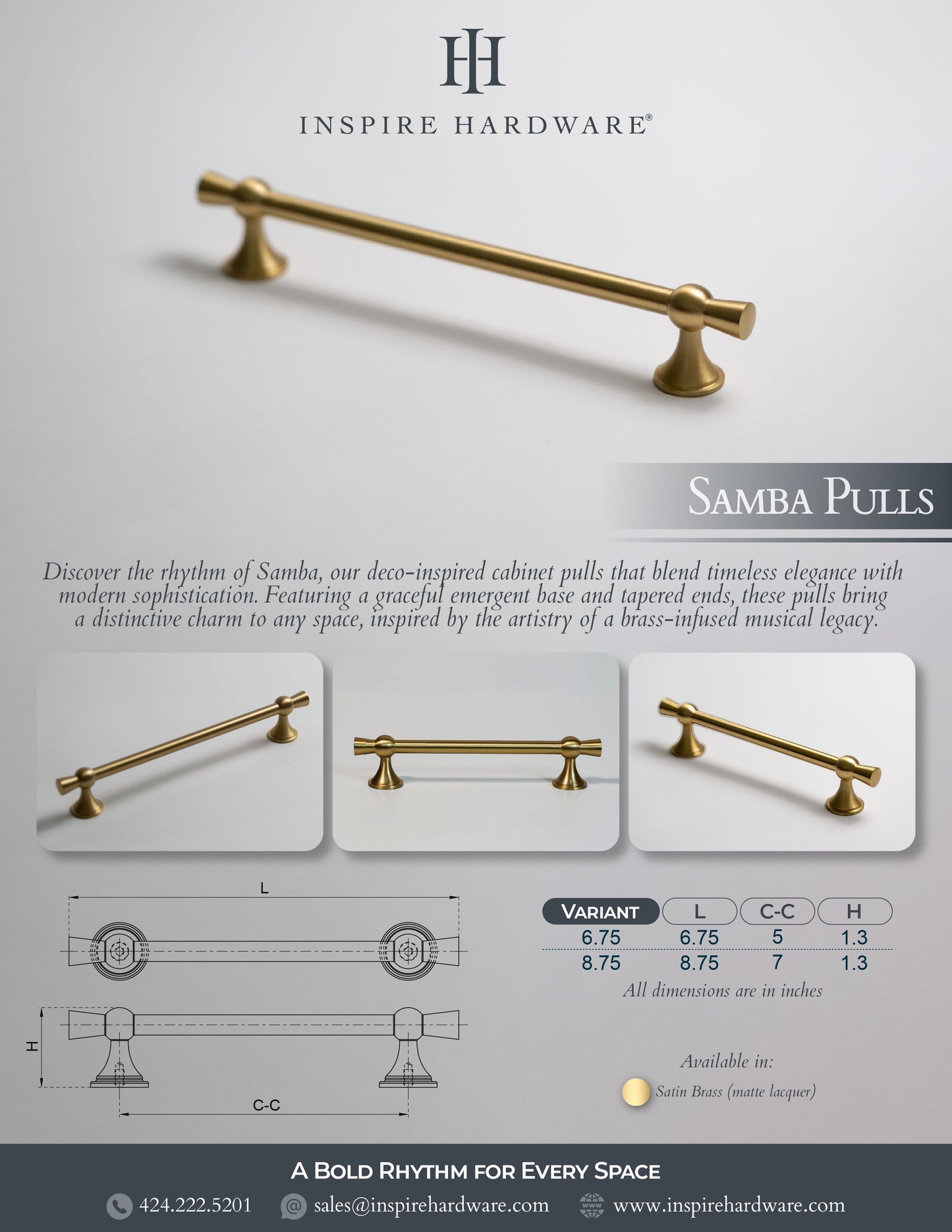 Samba, Solid Brass Cabinet Pulls.