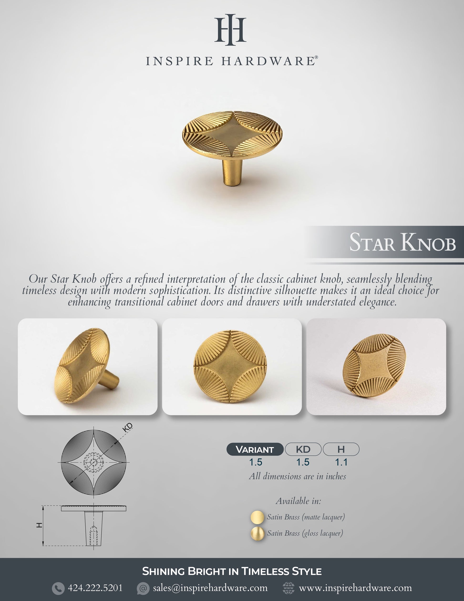 Star, Solid Brass Cabinet Knob.