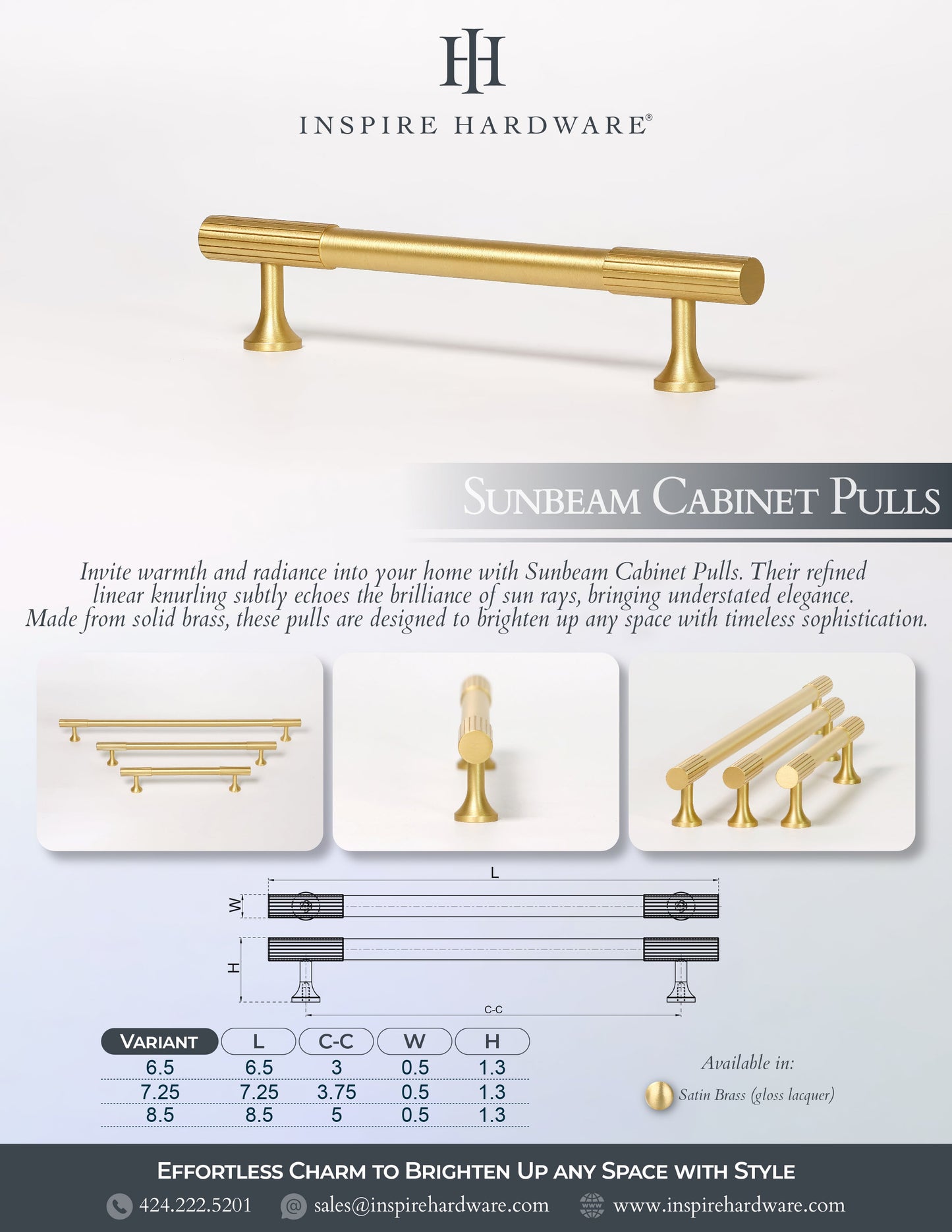 Sunbeam, Solid Brass Cabinet Pulls.