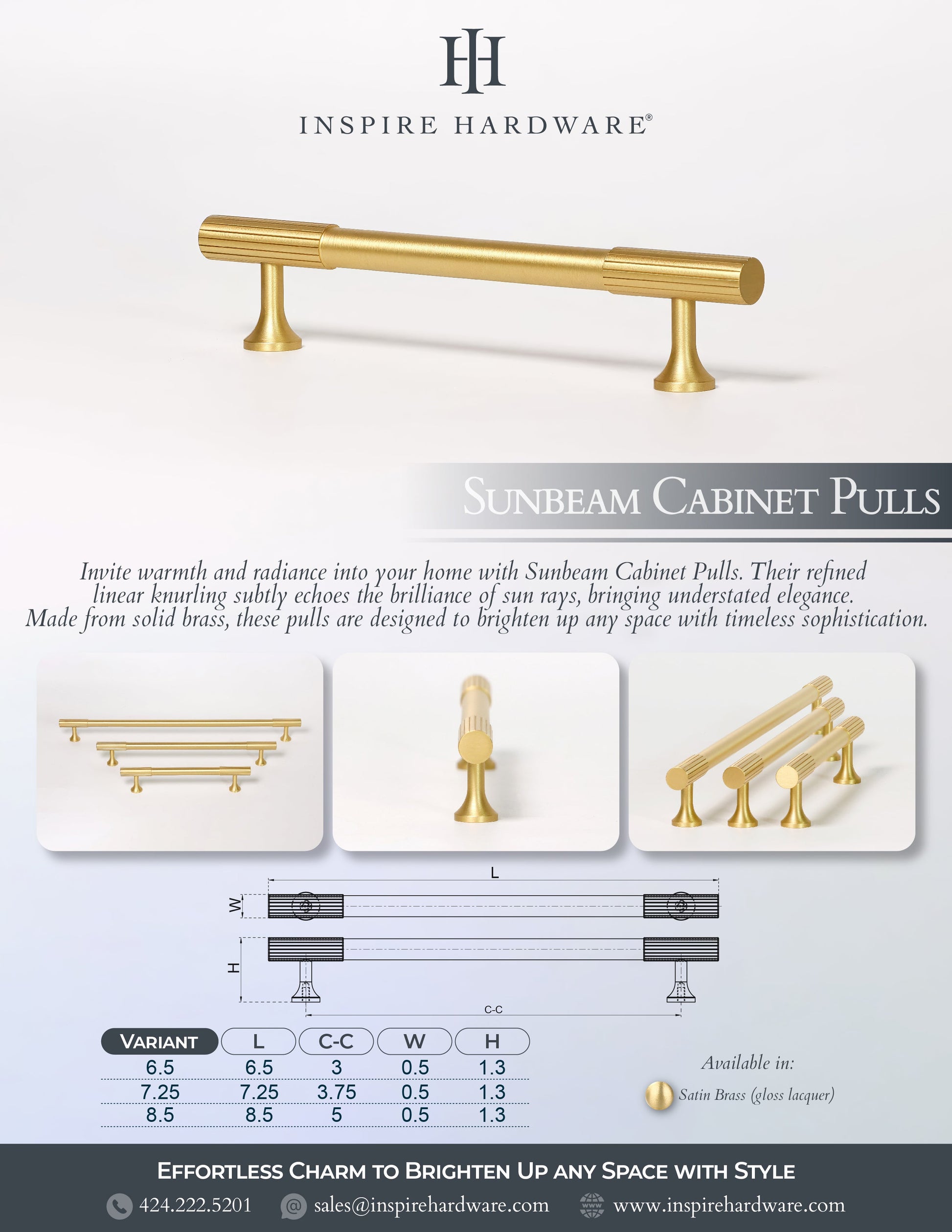 Sunbeam, Solid Brass Cabinet Pulls.